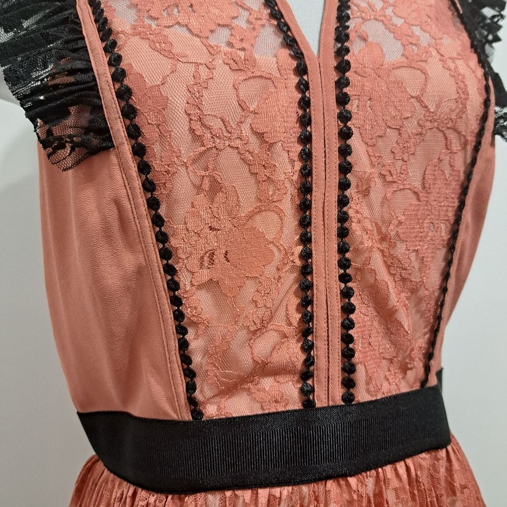 Sisley Lace Trim Mini Dress in Rust and Black - Picture 14 of 16